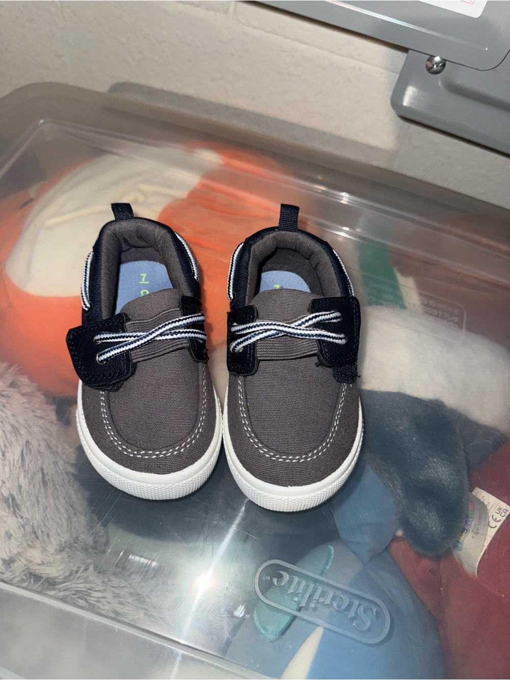 Carter's Gray Canvas Kids Slip-Ons with Navy Trim